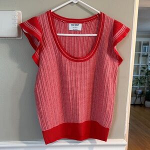 Old Navy Red and Pink Knit Flutter Sleeve Tank